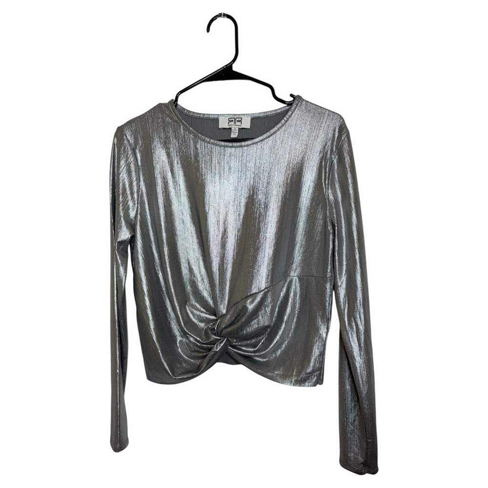 Silver Metallic Long Sleeve Top